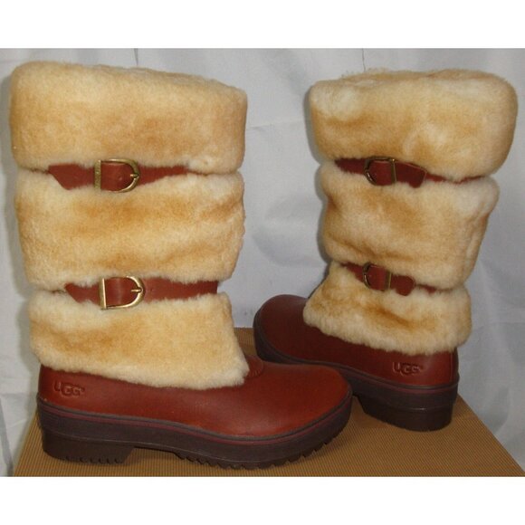 UGG Australia LILYAN Mahogany Waterproof Leather Sheepskin Boots Size US 6 NIB - Picture 1 of 7